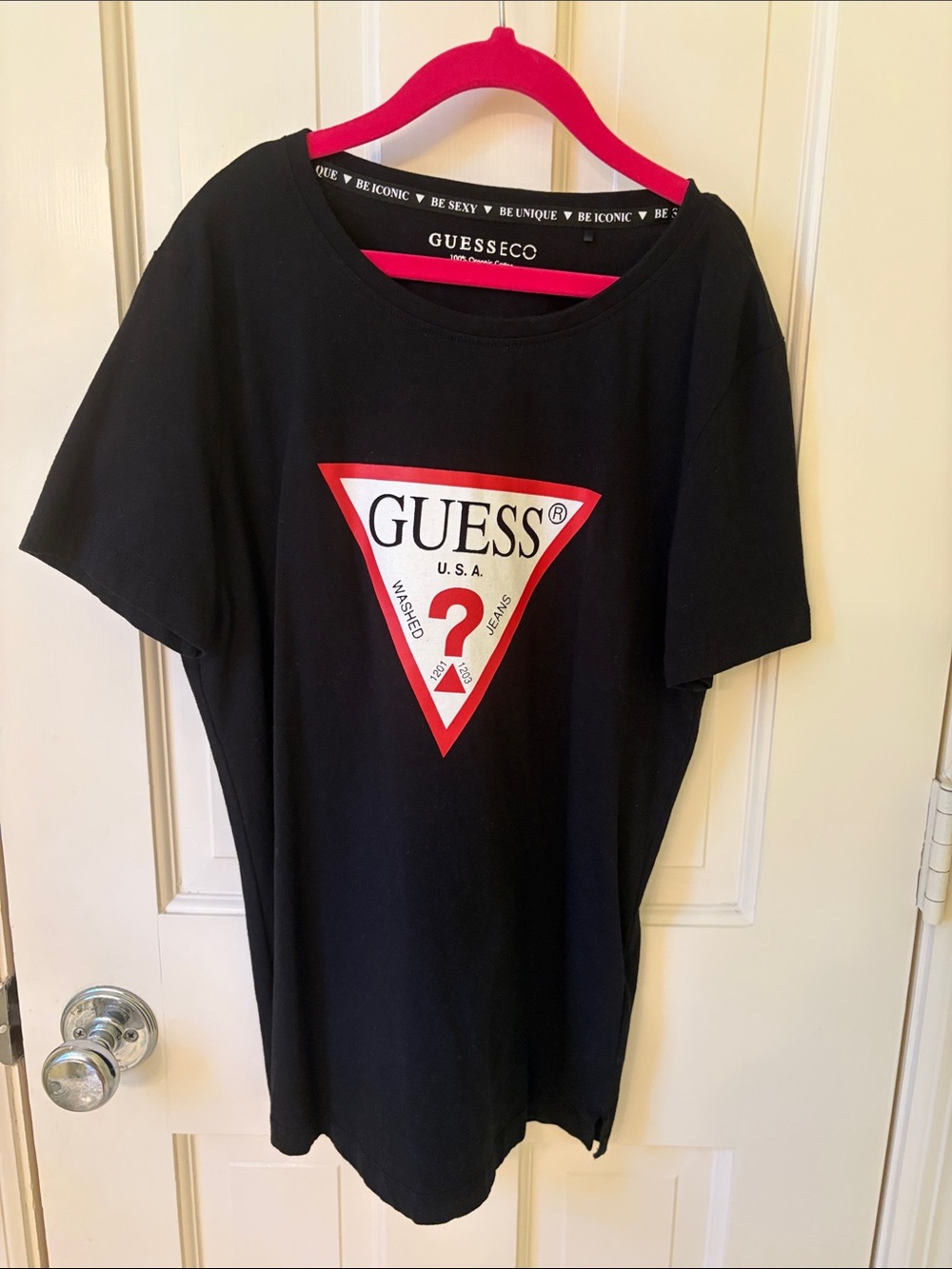 GUESS Black Tee with Red & White Triangle Logo